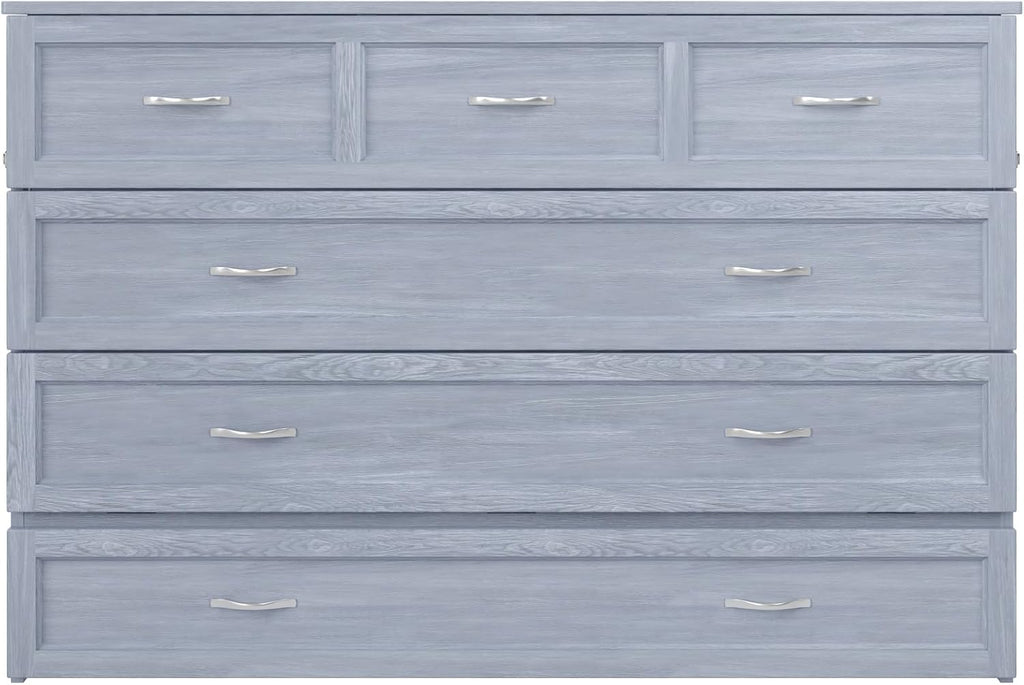 AFI, Northfield Murphy Bed Chest Queen with 6' Mattress, Storage Drawer & Built-in USB Charger, Driftwood