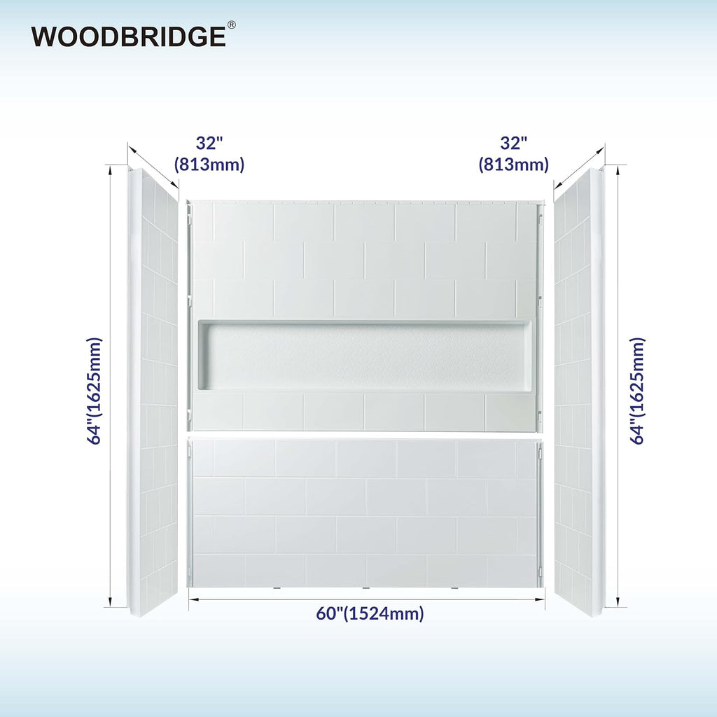 WOODBRIDGE 60' x 32' Four-Piece Direct-to-Stud Alcove Tub Surround Wall Panel Kit in White