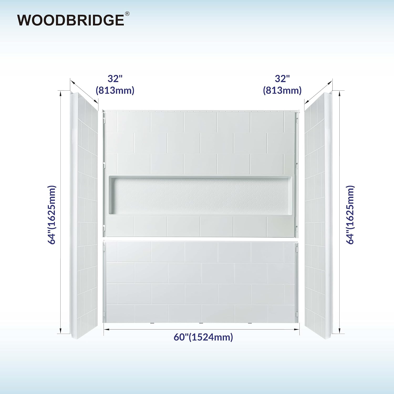 WOODBRIDGE 60' x 32' Four-Piece Direct-to-Stud Alcove Tub Surround Wall Panel Kit in White