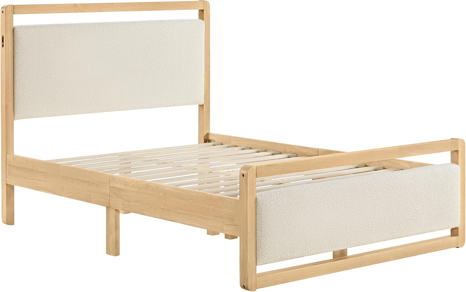KISLOT 3 Pieces Bedroom Set, Wood Bed Frame with Upholstered Headboard & 2 Nightstands with Storage, Wooden Platform Mattress Foundation Farmhouse Bedroom Furniture Set