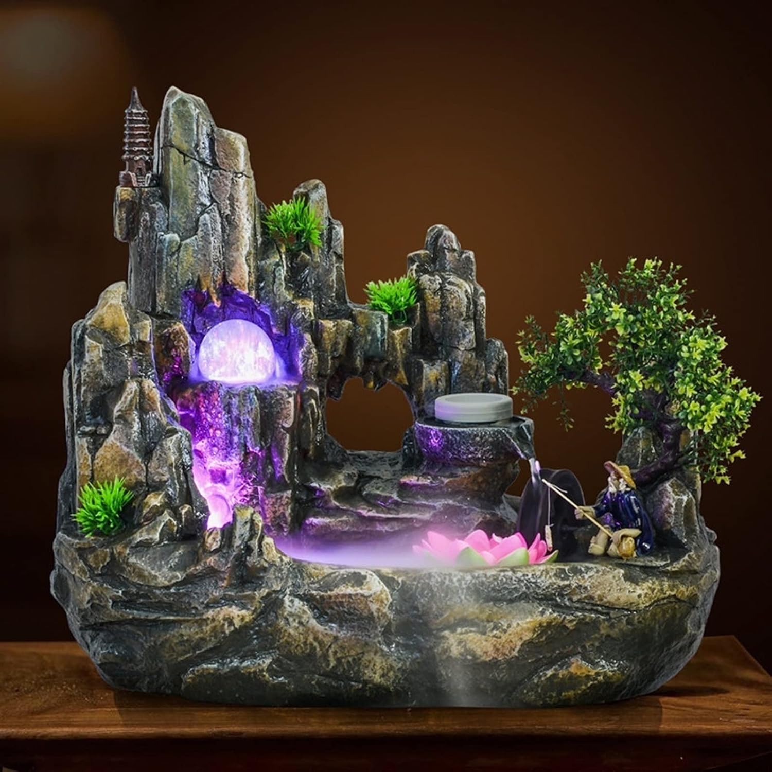HIHELO Desktop Fountain Tabletop Fountain Rockery Water Fountain Decoration Living Room Decoration Waterfall Fountain Office Desktop Decoration Water Fountain Outdoor (Size : Brass)