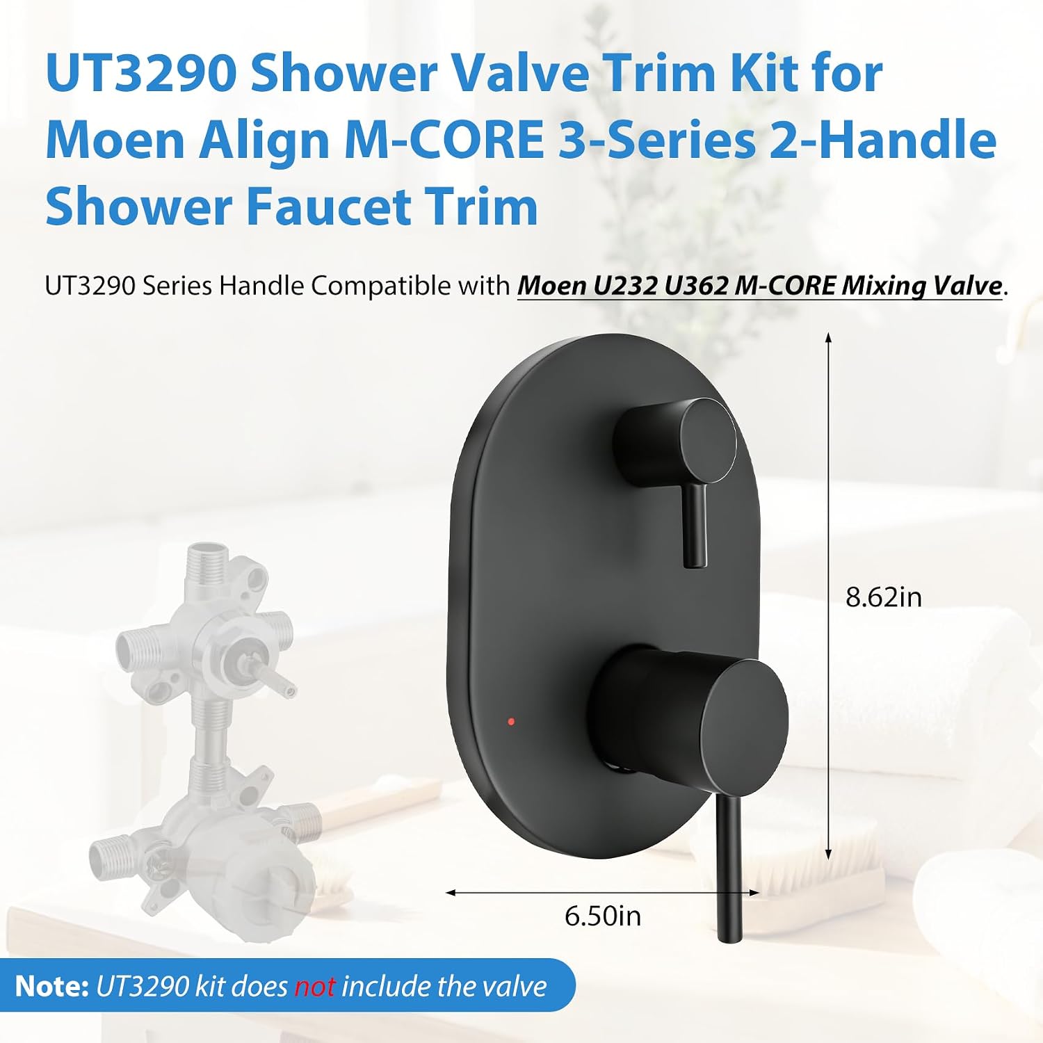 UT3290BL Shower Valve Trim Kit for Moen Align Matte Black M-CORE 3-Series 2-Handle Shower Faucet Trim, Shower Handle UT3290 UT3290BN UT3290BG, Include 1213 Cartridge, U232 U362 Valve Required. -2 Year