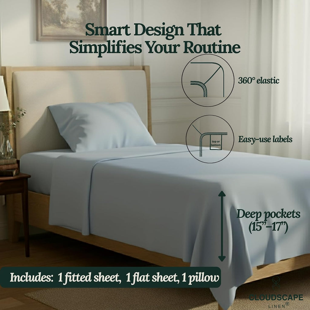 CLOUDSCAPE 100% Egyptian Cotton Sheets Twin XL Size, 3 Pcs Breathable and Naturally Cooling Bedding Set, Long-Staple Cotton for Lasting Softness, Deep Pocket Fitted up to 16', French Blue