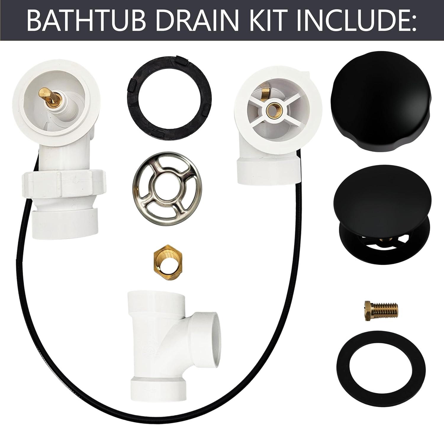 Westbrass A50P35BJ-62 1-1/2' Sch. 40 PVC 35' Cable Driven Bath Waste Kit with Ball Joint Head and Brass Trim Drain Kit, Matte Black