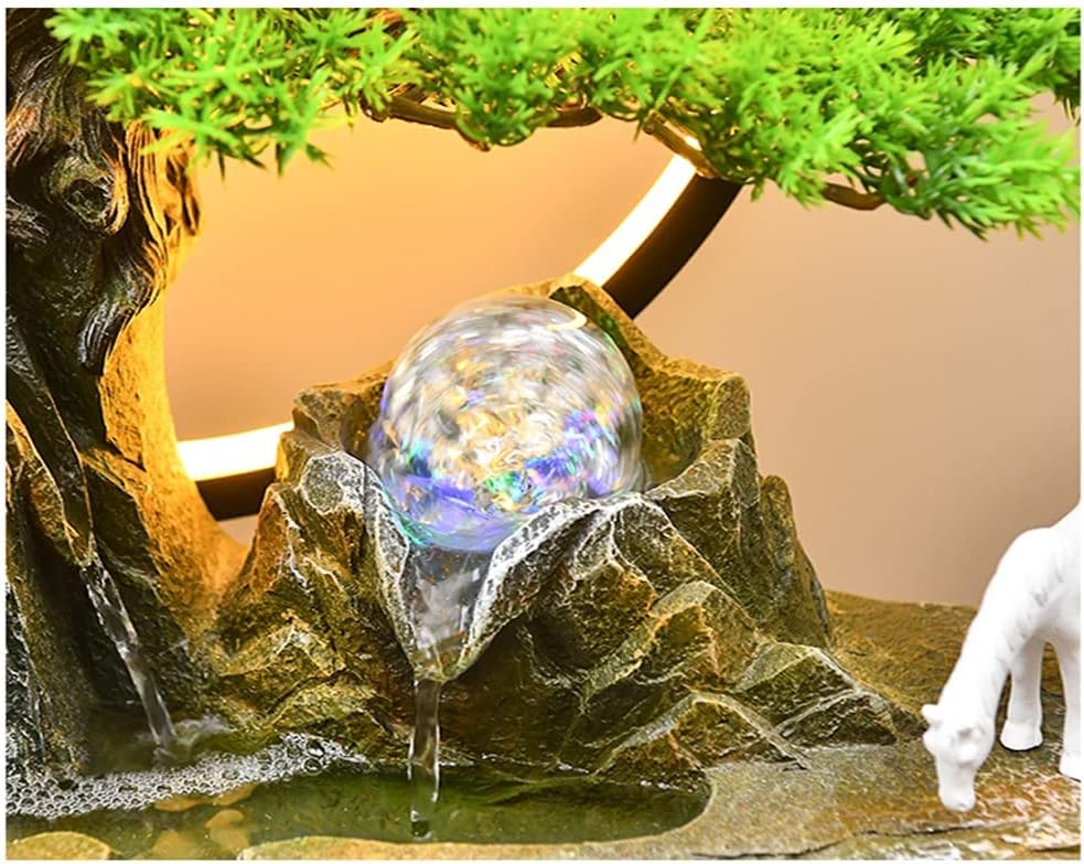 HIHELO Desktop Fountain Tabletop Fountain Resin Rockery Desktop Fountain with LED Light Living Room Decorative Waterscape Ornament Water Fountain Outdoor (Color : with Nebulizer)