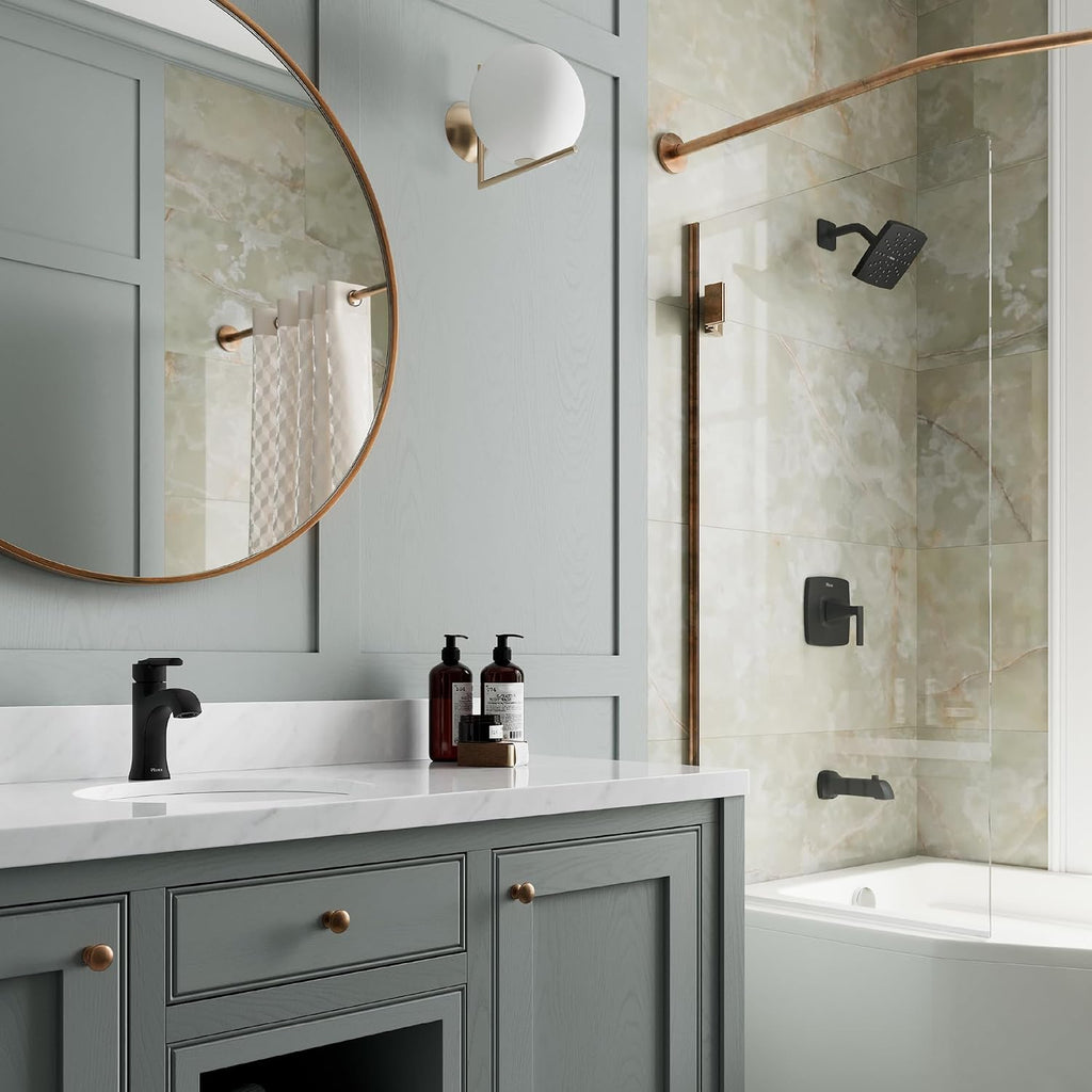 Pfister Vaneri Tub and Shower Trim Kit with Valve and Cartridge Included 1-Handle Rain Shower Head with Tub Spout Matte Black Finish Water-Efficient Model 8P8WS2VRISBB