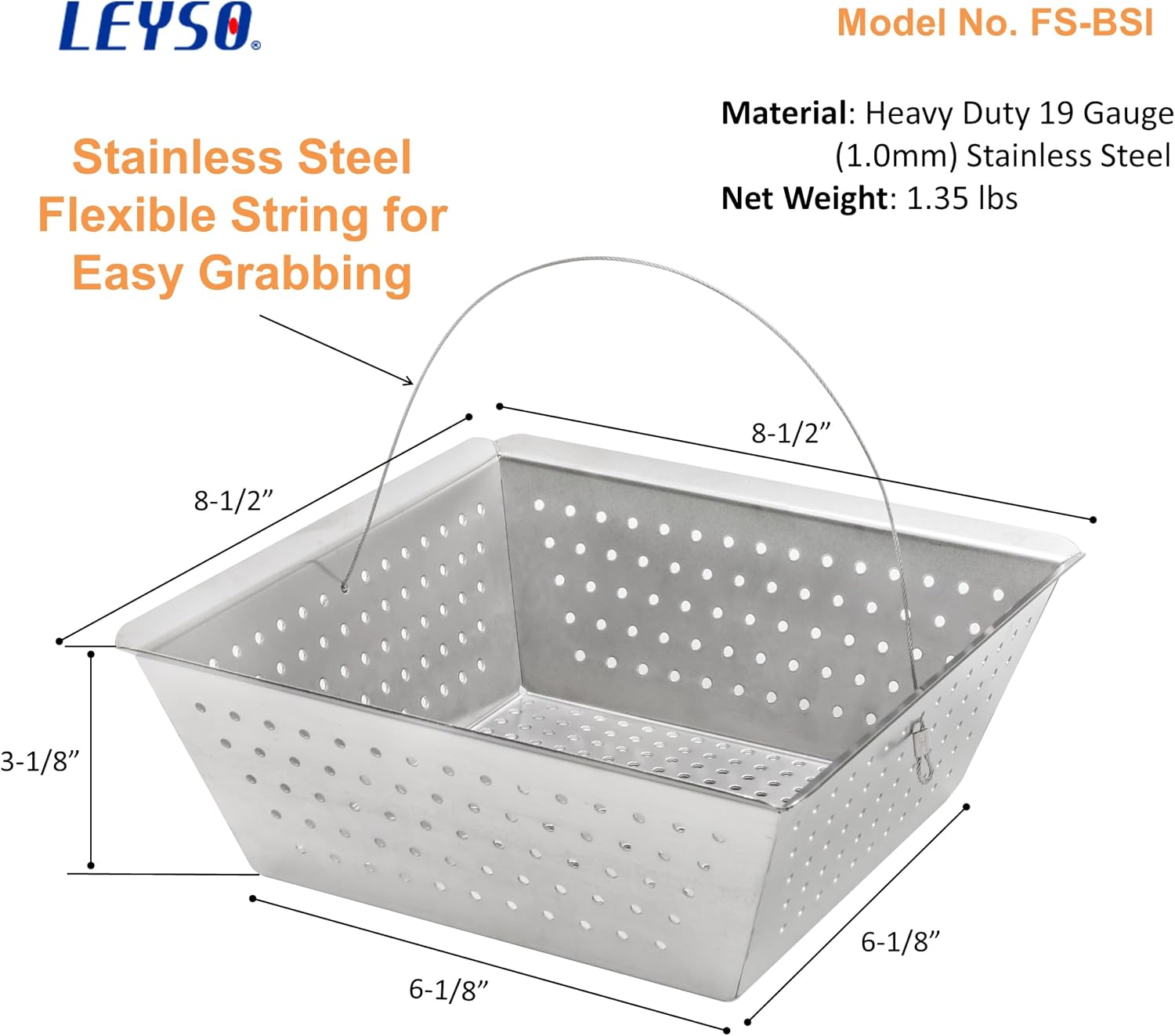 Leyso Stainless Steel Floor Sink Drop-in Basket Strainer Sink Drain Cover 8-1/2' x 8-1/2' x 3-1/8' for Kitchen, Restaurant, Bar, Buffet (Drop-in SS x 4)