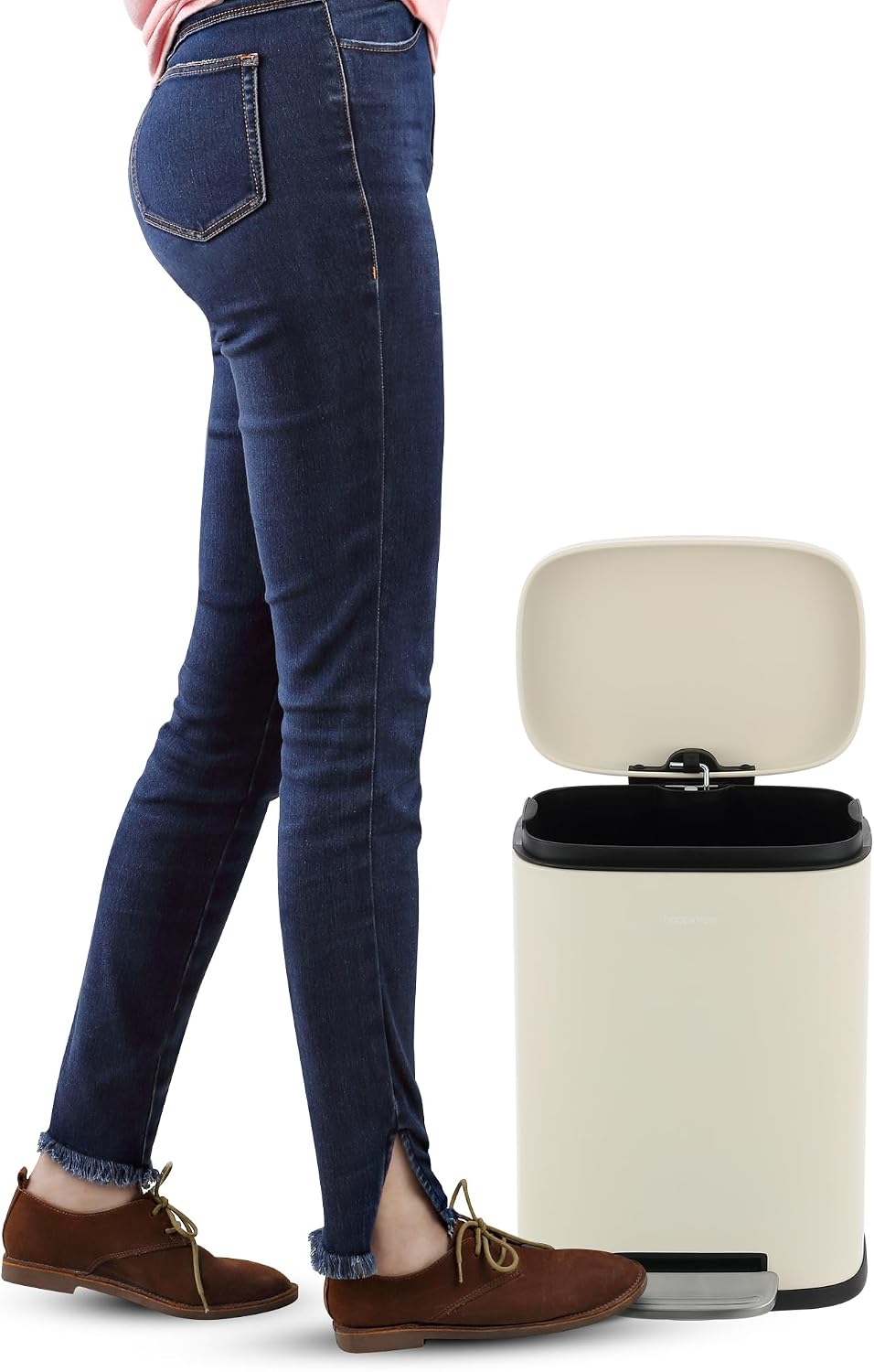 happimess HPM1006F Connor Rectangular 13-Gallon Trash Can with Soft-Close Lid and Free Mini Trash Can, Fingerprint Resistant, Modern, Minimalistic for Home, Kitchen, Office, Bathroom, Limestone Beige