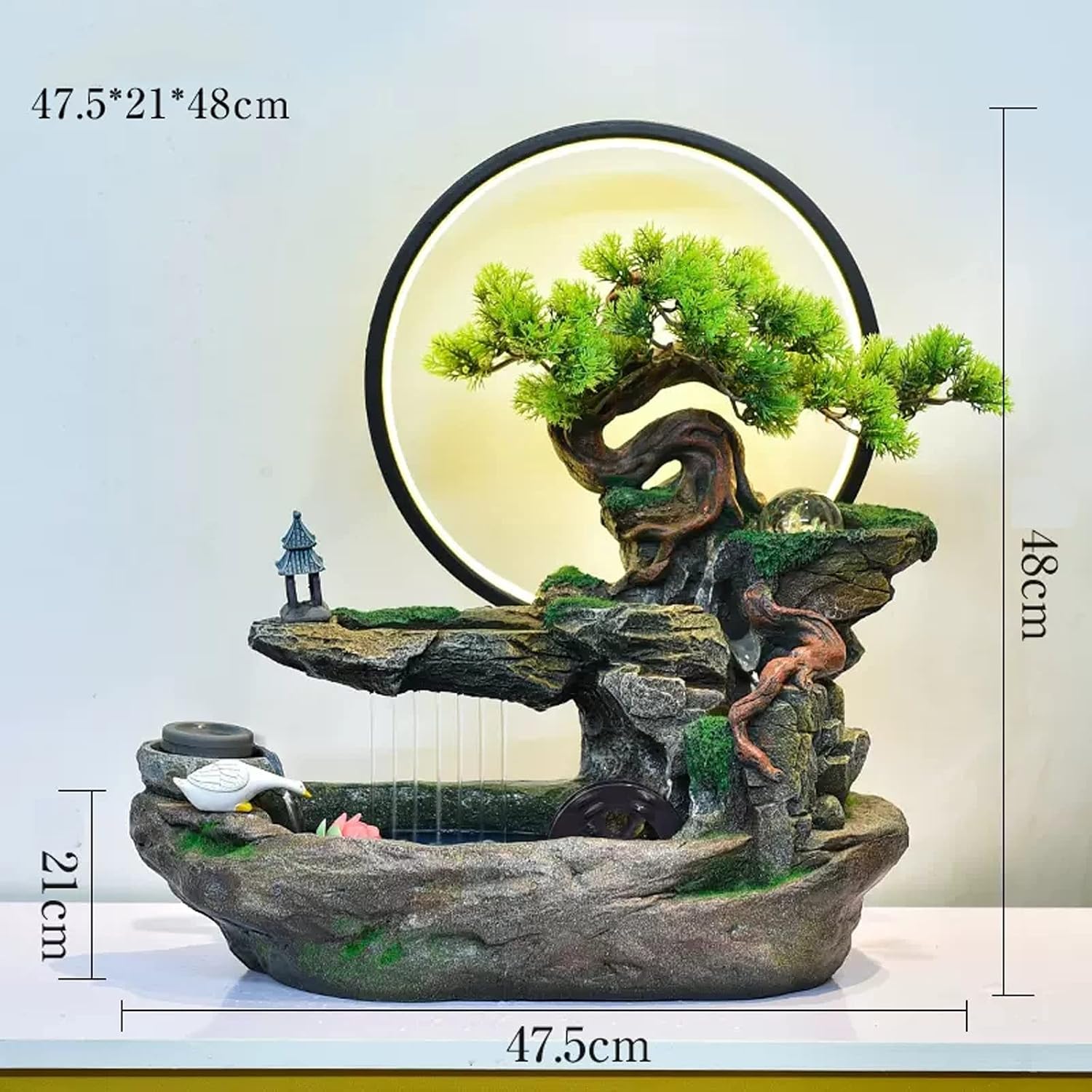 Tabletop Fountains Tabletop Water Fountain Indoor Waterfalls Fountains Decorative Tabletop Fountain with LED Light Artificial Bonsai Tree Design Best Home Gifts for Parents or Friends Meditation Fount