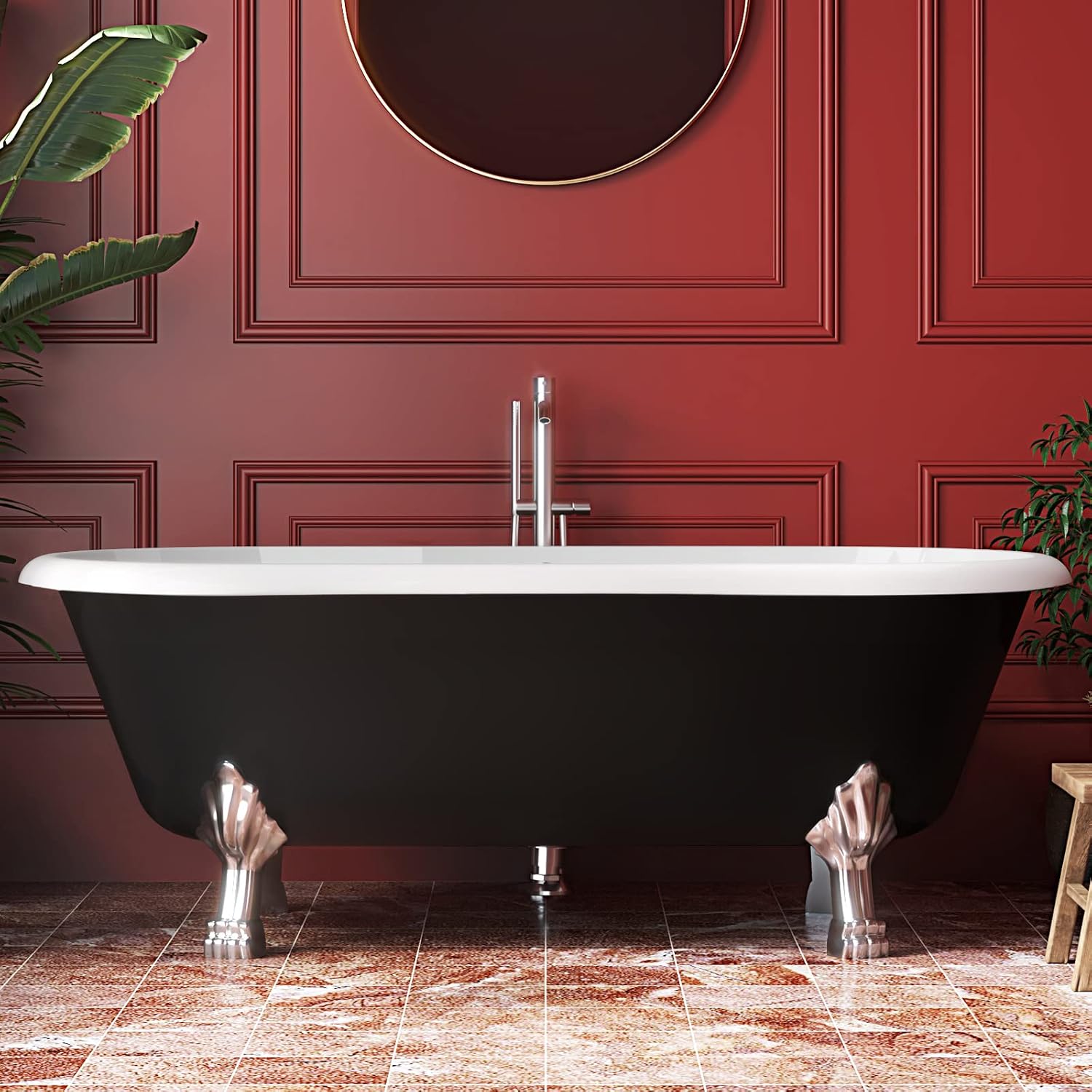 67' Acrylic Freestanding Bathtub, Free Standing Clawfoot Tub, Soaking Tub with Integrated Slotted Overflow, Toe-Tap Chrome Drain, cUPC Certified, Matte Black