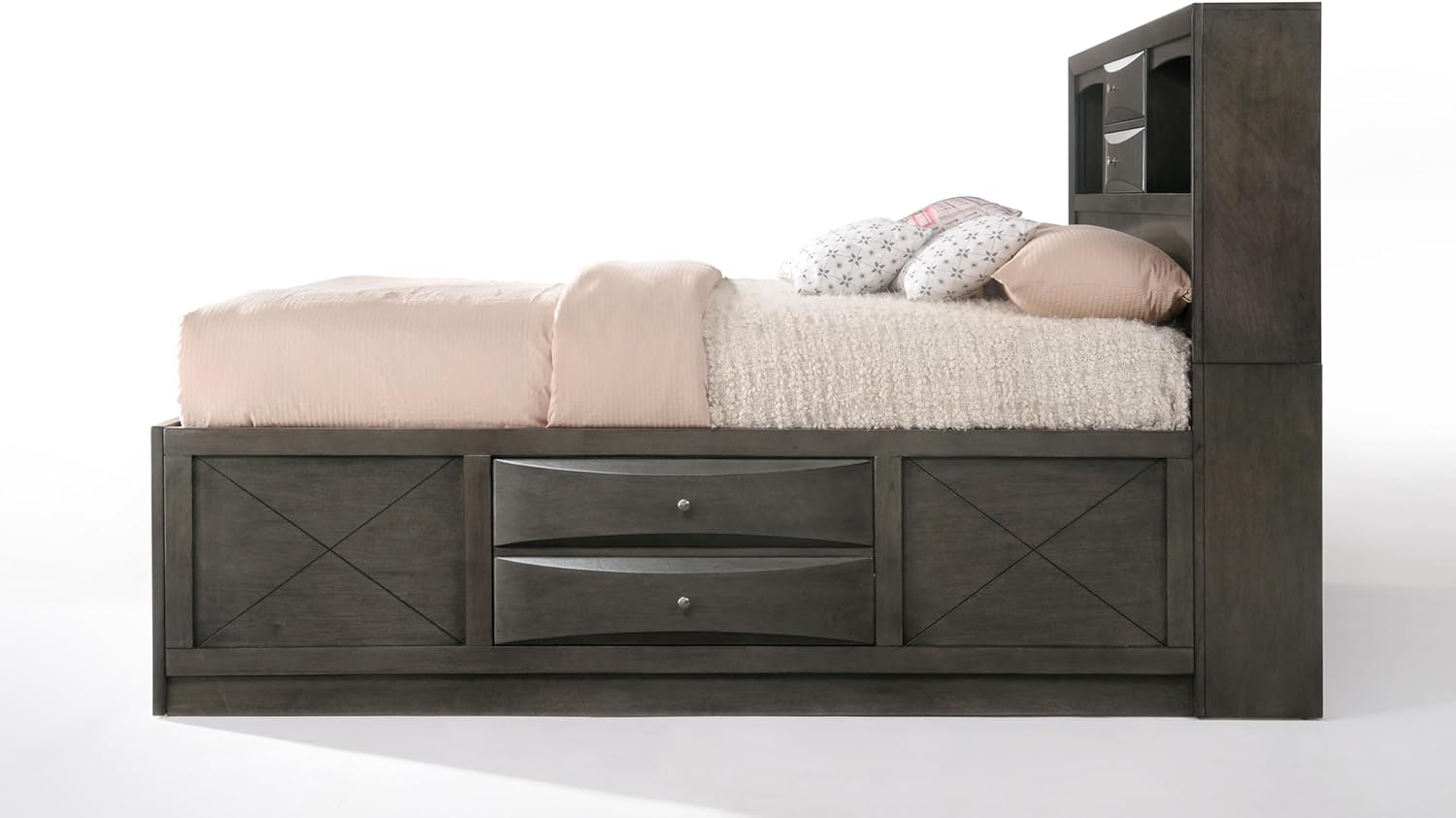 Acme Ireland Queen Wooden Captain's Bed with Storage Drawers in Gray Oak