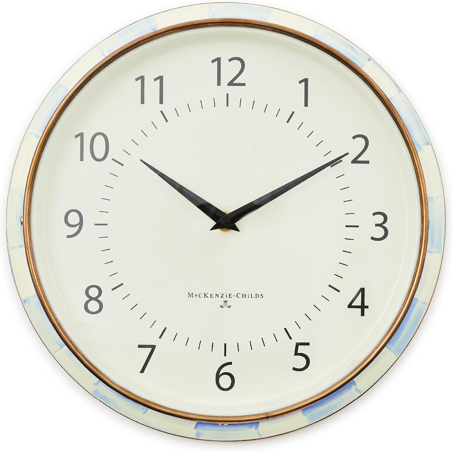 MACKENZIE-CHILDS School Wall Clock, Decorative Enamel Clock for Kitchen and Living Room, Light-Blue-and-White Sky Check