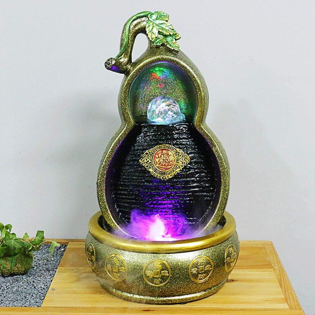 YYDS Tabletop Water Fountains Creative Gourd Water Tabletop Fountain with LED Lights - Falls Indoor Waterfall Feature - Calming and Relaxing Water Sound - Small Indoor Fountain (Color : Natural)