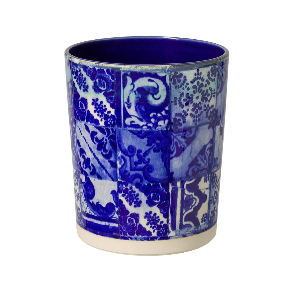 Costa Nova Ceramic Wastebasket Trash Can - Lisboa Collection, Blue Tile | Stoneware Bathroom Accessories | Quality Bath Decor | 8'' x 9.75'', 203 oz.