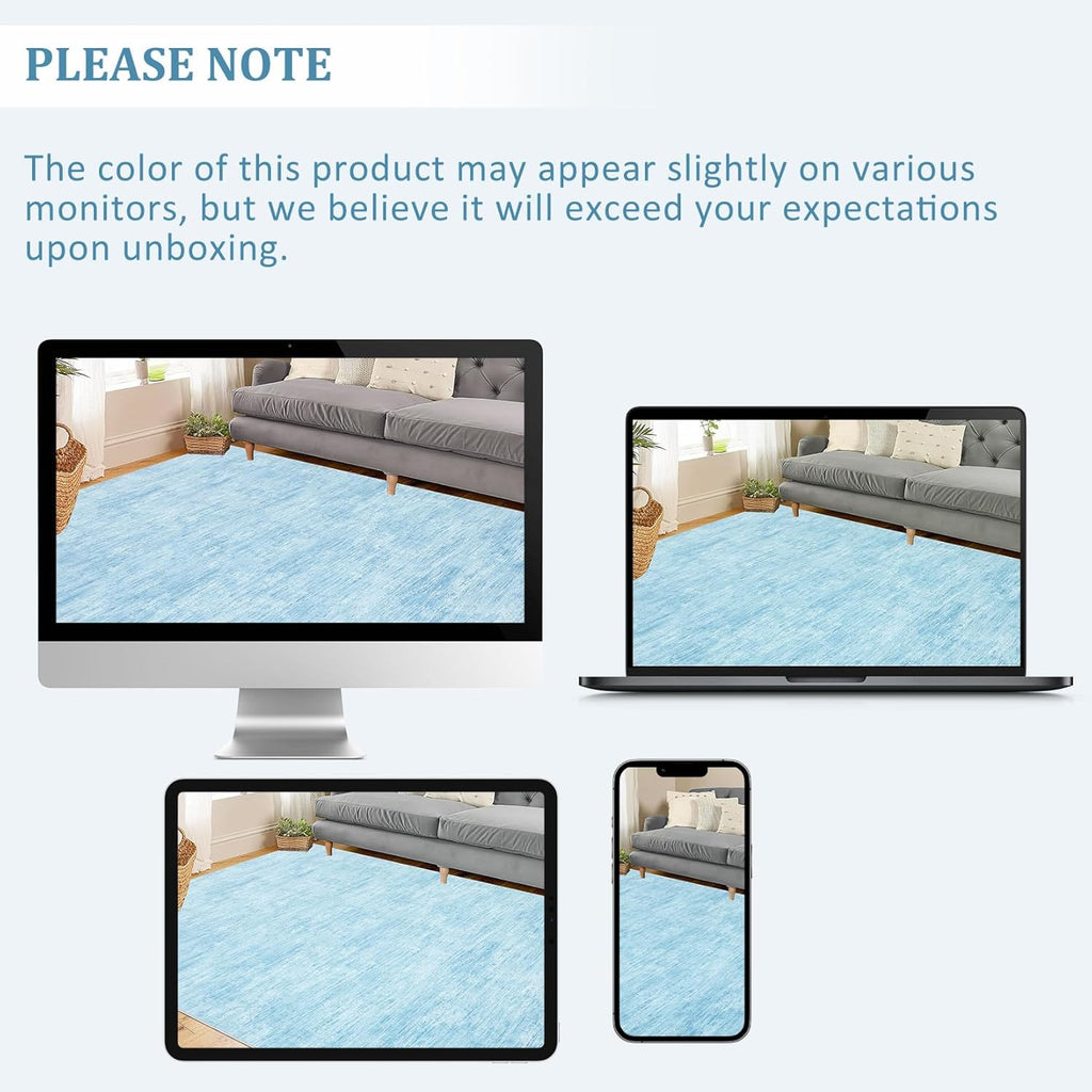 RUGSREAL 8x10 Washable Rug for Living Room Non-Slip Modern Abstract Area Rug Stain Resistant Large Bedroom Rug Contemporary Accent Throw Floor Carpet Solid Rug for Dining Room Home Decor, Blue