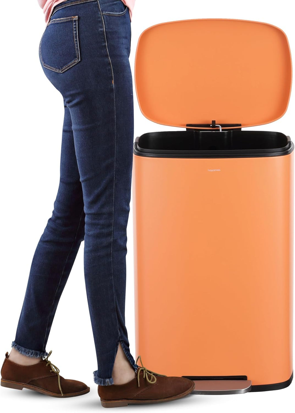 happimess HPM1006K Connor Rectangular 13-Gallon Trash Can with Soft-Close Lid and Free Mini Trash Can, Fingerprint Resistant, Modern, Minimalistic for Home, Kitchen, Office, Bathroom, Carrot Cake