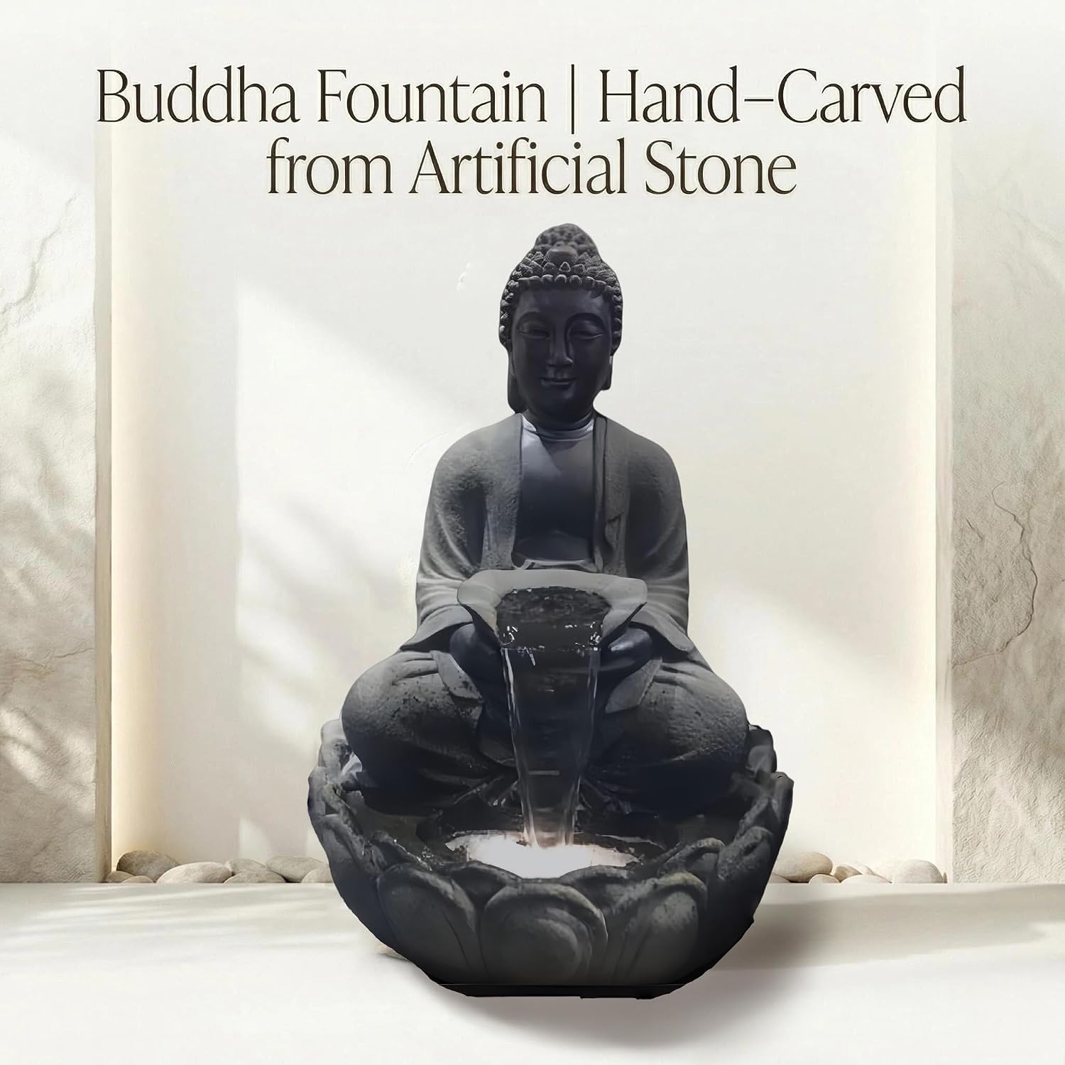Outdoor Water Fountain, Buddha Water Outside, Garden Fountain, Statue Indoor/Outdoor for Home, Buddha Decor & Gifts, Buddah, Buda, Budda, Buddhas, Feng Shui (Small)