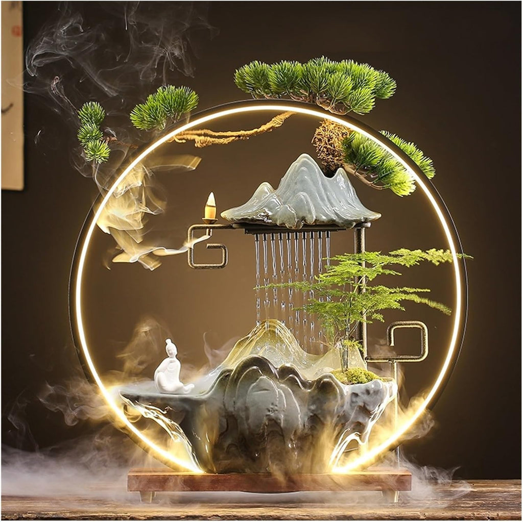 GUERNSEY Tabletop Fountain Chinese Creative Circulating Water Fountain Fortune-attracting Ornaments Living Room Office Desktop Atomizing Humidifier Indoor Fountain(D)