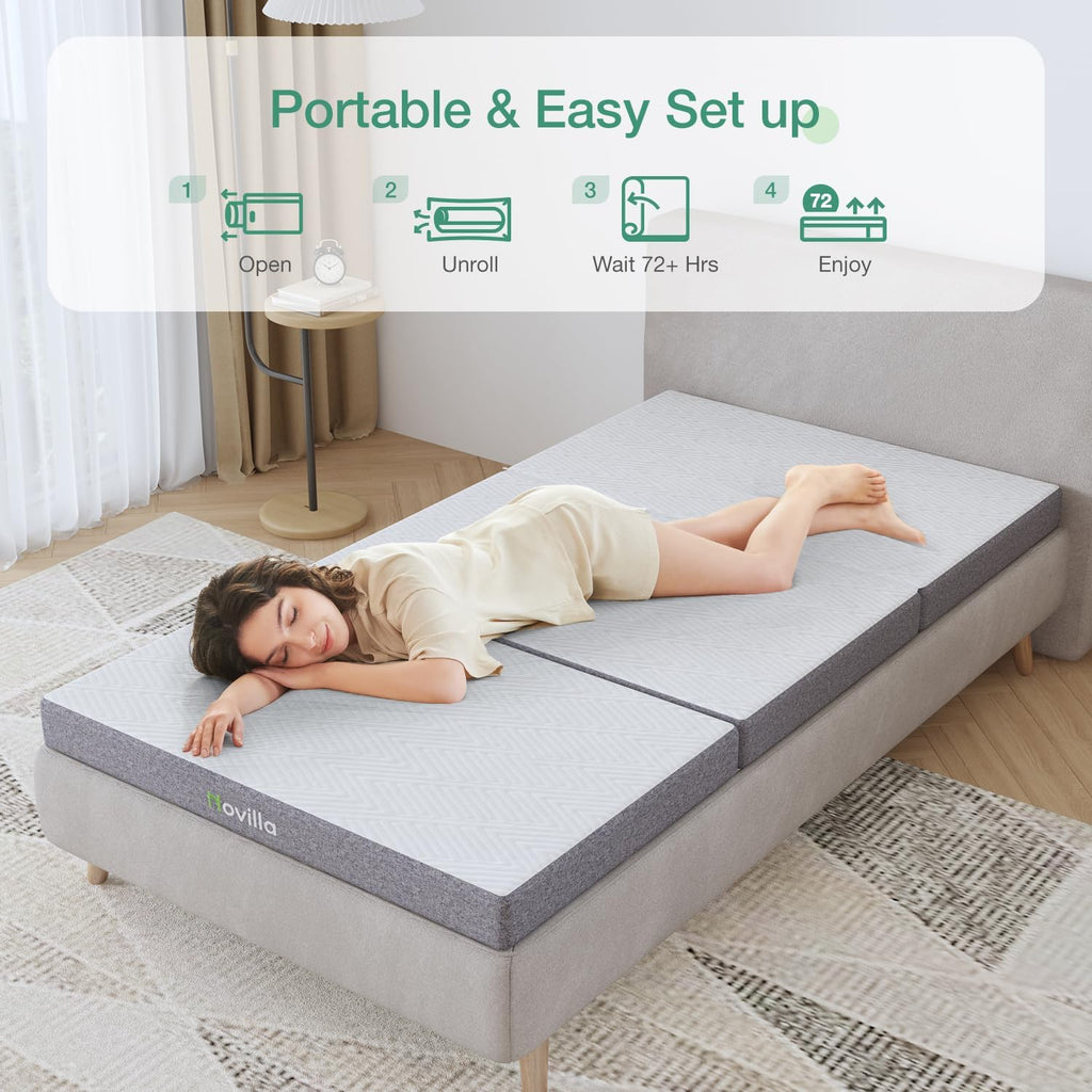 Novilla Folding Mattress Queen, 4 Inch Cozy Gel Foam Fodable