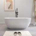 SJ STAR&JANE 51' Solid Surface Freestanding Bathtub, Matte White Oval Soaking Stone Resin Tub with Overflow and Pop-up Drain for Modern Bathrooms