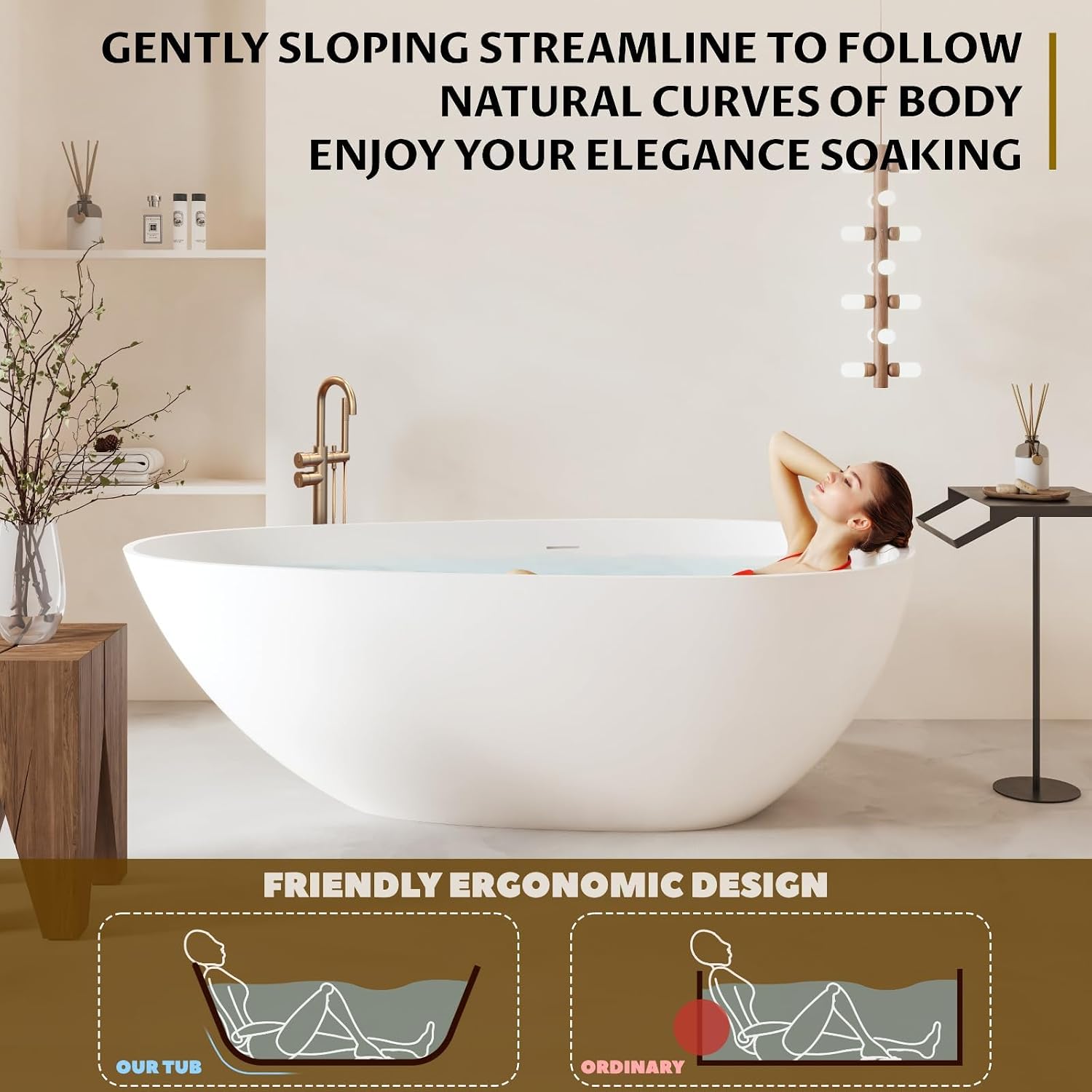67 inch Freestanding Bathtub for Main Bathroom – Modern All-White Acrylic Free Standing Tub with Chrome Drain & Overflow, Deep Soaking Tub for Full-Body Comfort