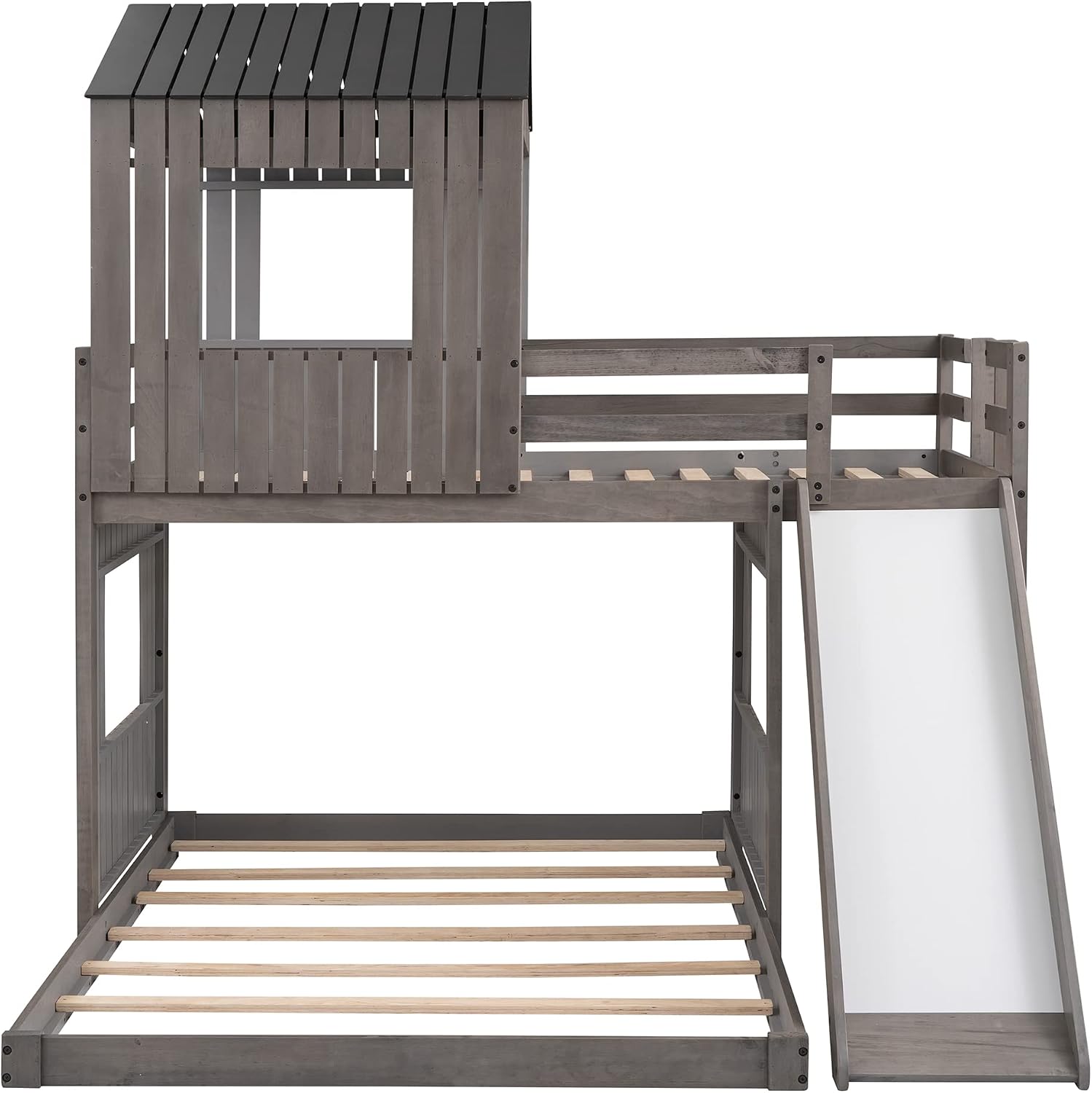 MERITLINE House Bed Bunk Beds with Slide Twin Over Full Size Bunk Bed Frame with Slide,Wooden Playhouse - Design Slide Bunk Beds Twin Over Full Bunk for Boys and Girls