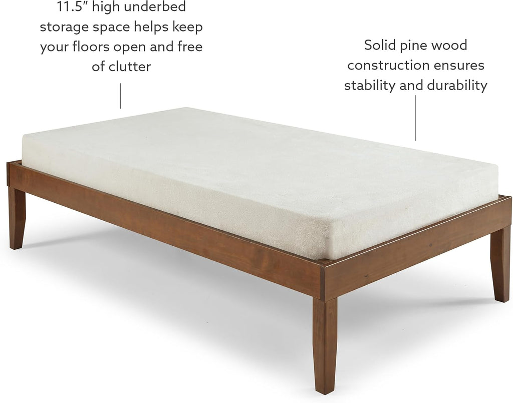 Powell Fordham Walnut Solid Pine Wood Twin Sized Platform Bed and Two Drawer Nightstand