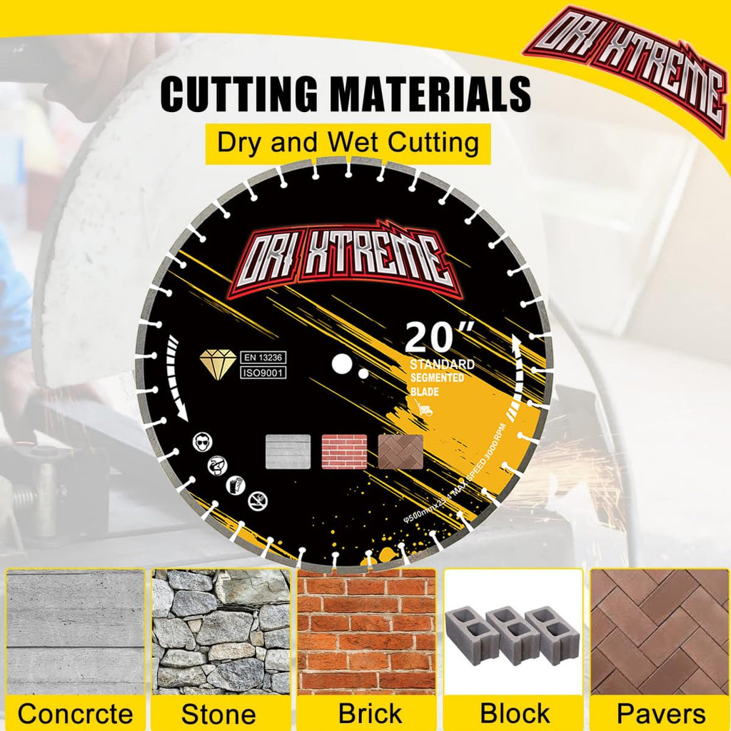 20 Inch Diamond Concrete Saw Blade, Segmented General Purpose Blade Dry/Wet Cutting Concrete, Reinforced Concrete, Green Concrete, Masonry 1' Arbor