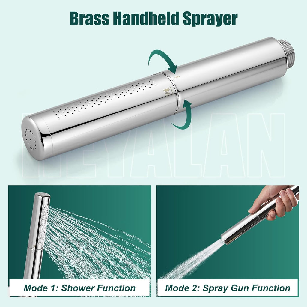 Heyalan Shower System Square Rain Shower System Head Shower Faucet Fixture 2 in 1 Handheld Shower Sprayer Rough in Valve Wall Mount Bathroom Rainfall Combo Set High Pressure,12 Inch,Polished Chrome