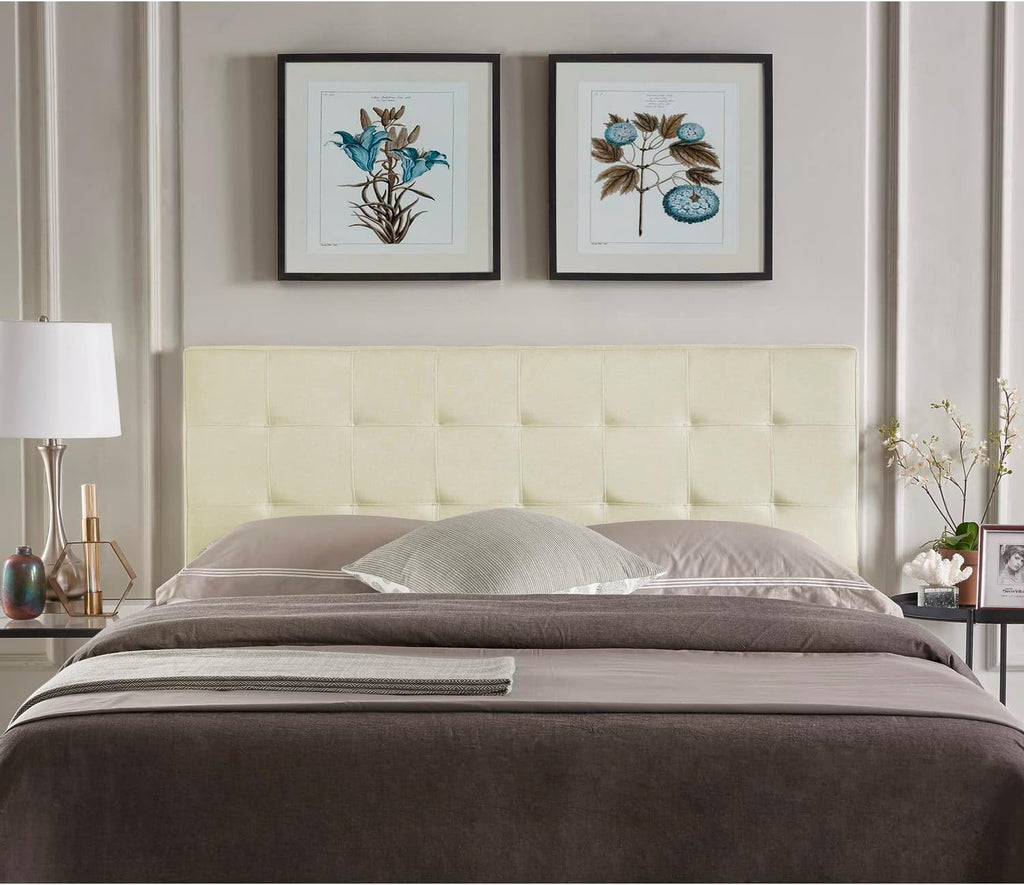 Naomi Home Jessenia Queen Headboard – Linen Upholstered Adjustable Tufted Panel with Padded Surface, Wall or Bed Frame Mount – Cream