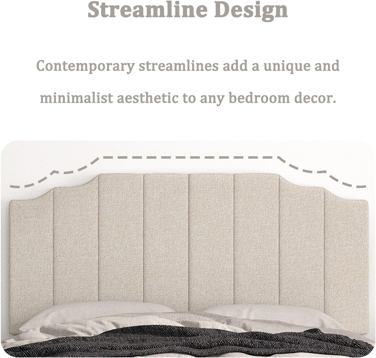 Befurtori Queen Size Headboard Only, Linen Wall Mounted Headboard Queen/Full Size for Adjustable Bed, Modern Vertical Channel Design with Curved Tufted Upholstered Head Board, Beige