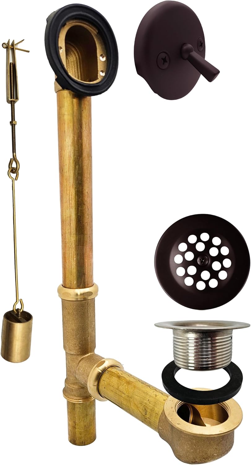 Westbrass A323-12 14' Bath Waste & Overflow Assembly with Trip Lever and Beehive Strainer Grid Drain, Oil Rubbed Bronze