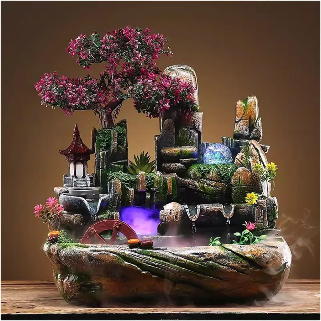 GRFIT Indoor Fountain Atomized Bonsai Rocket, Running Water Fountain, Small Table Ornaments, Crystal Ball Gifts, Ceramic Landscape Ornaments Tabletop Fountain