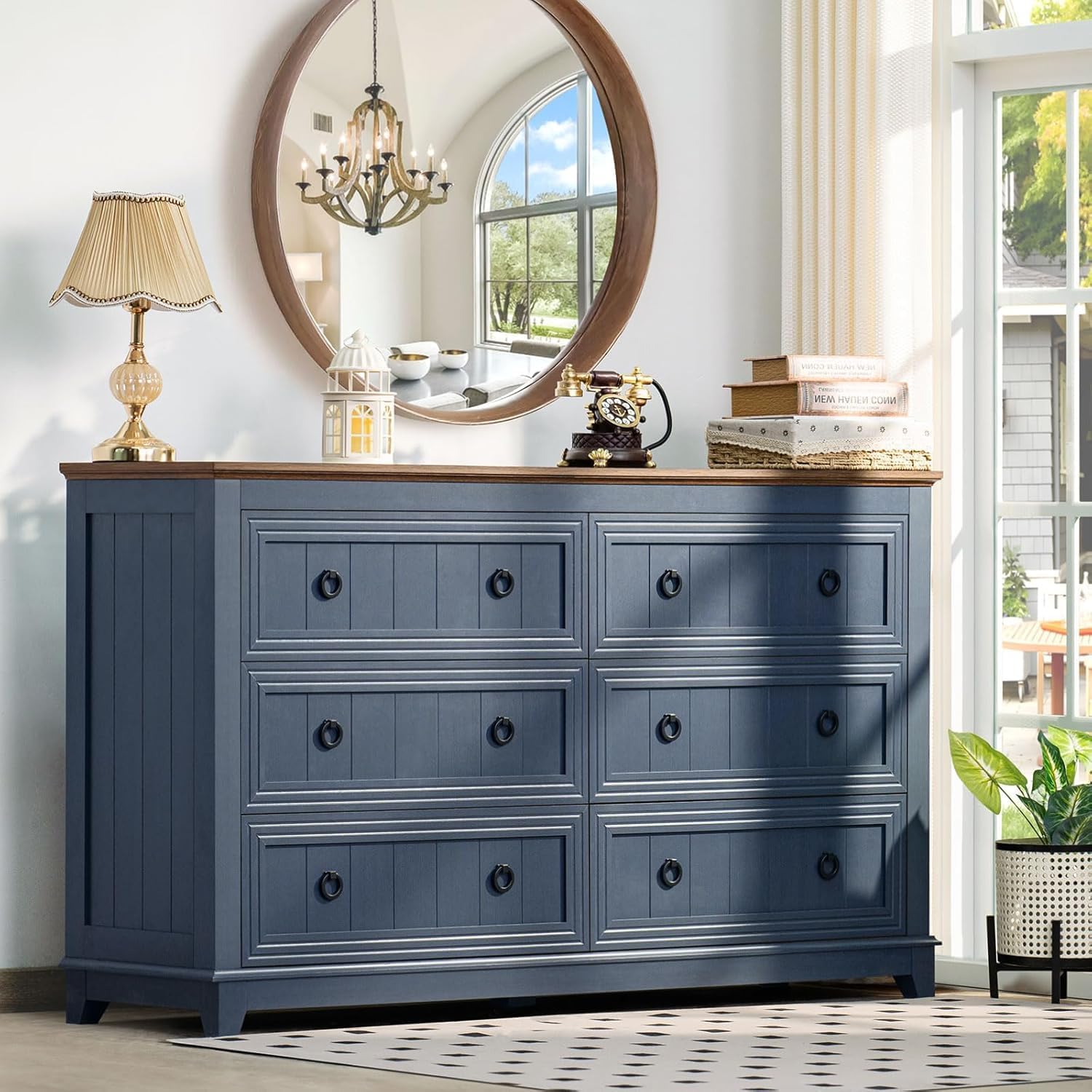 Joaxswe Farmhouse Dresser and Nightstand Sets 3 Piece, Nightstands Set of 2 and 6 Drawers Dressers for Bedroom, 54' Wide Dresser and 18' Inch Night Stand Set for Bedroom, Living Room, Hallway