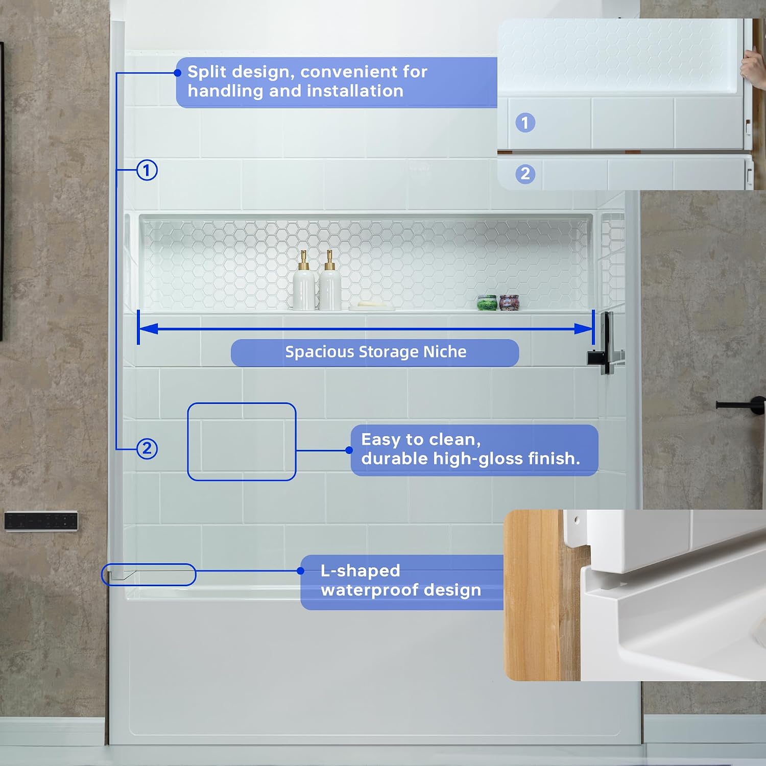 WOODBRIDGE 60' x 32' Four-Piece Direct-to-Stud Alcove Tub Surround with Left-Drain Hole Soaking Bathtub Combo in White