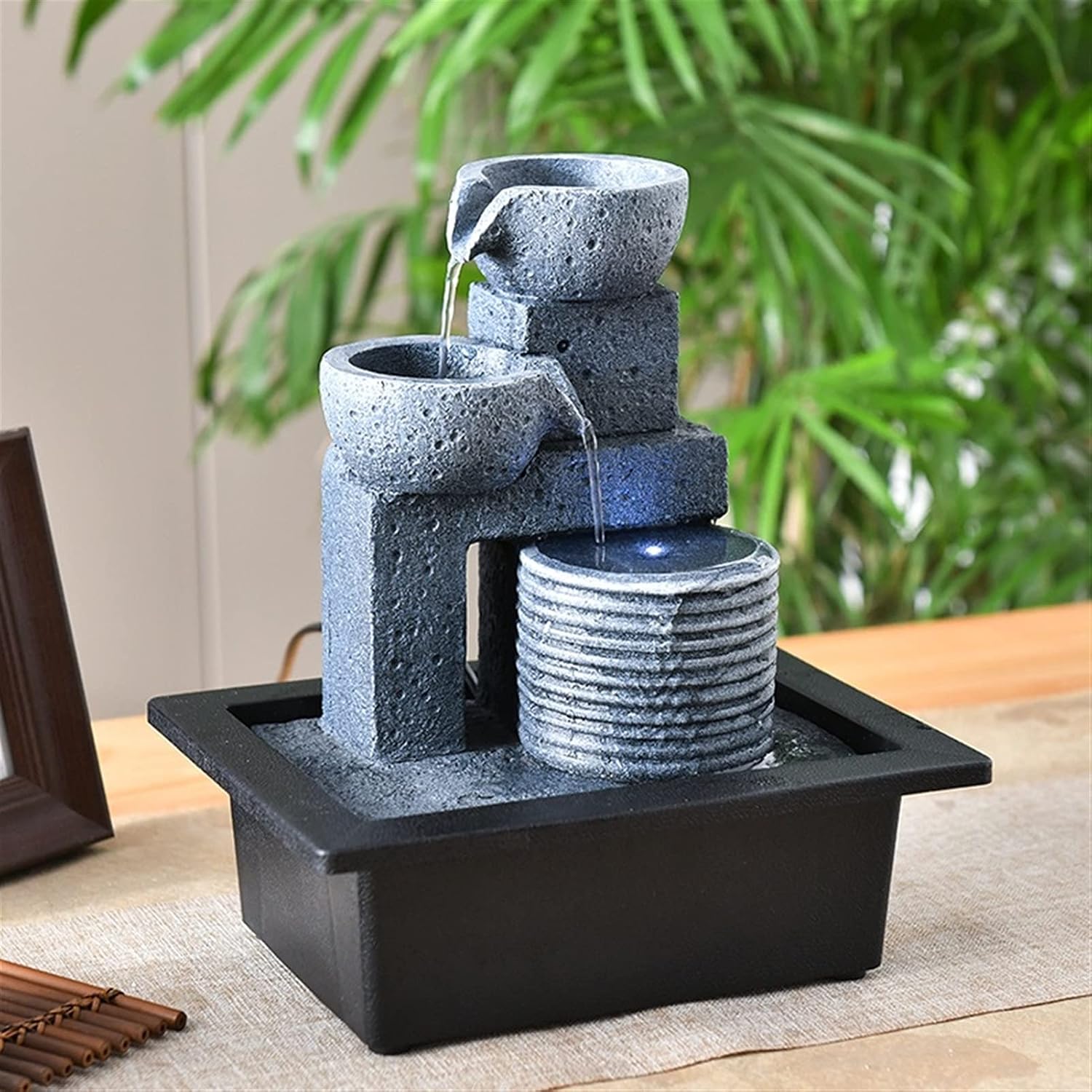 Indoor Fountain Indoor Fountain Tabletop Fountains Multi-Colored LED Lights Perfect Size for Home Office Soothing Cascading Water Sounds Tiered Desktop Features Tabletop cor (D)
