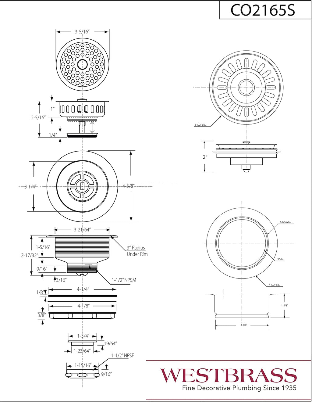 Westbrass CO2165S-12 COMBO PACK 3-1/2' Post Style Large Kitchen Sink Basket Strainer and Waste Disposal Drain Flange with Basket Strainer, Oil Rubbed Bronze