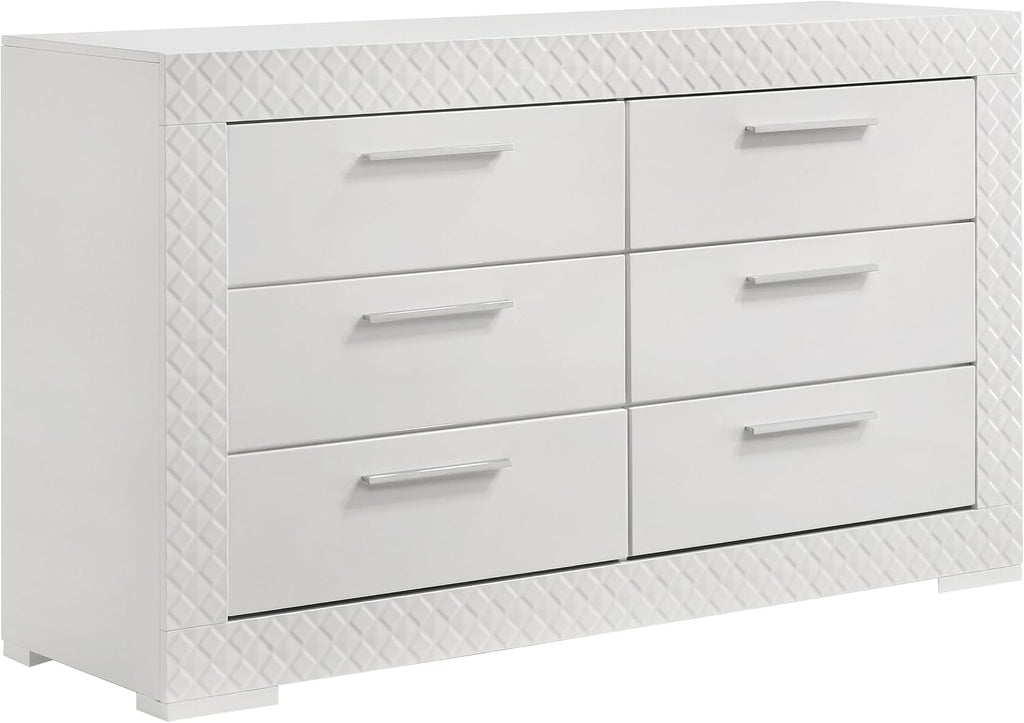 Coaster Home Furnishings Ives Contemporary 4-Piece Bedroom Set Queen Size LED Panel Bed Frame 57-inch Headboard White High Gloss 224941Q-S4
