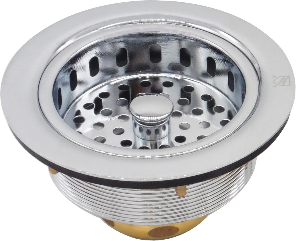 Westbrass CO2165S-26 COMBO PACK 3-1/2' Post Style Large Kitchen Sink Basket Strainer and Waste Disposal Drain Flange with Basket Strainer, Polished Chrome