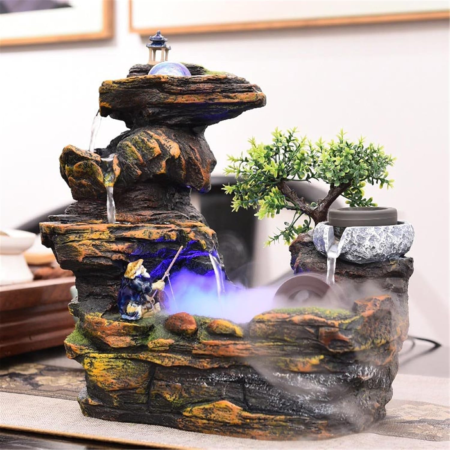 Tabletop Resin Indoor Waterfall Rockery Stream Tabletop Fountain for Home and Office Decor Decor