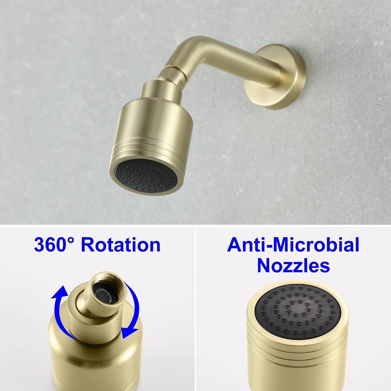 Wall Mounted Shower Faucet Set, Shower Fixtures Shower Mixer, Single Function Shower Trim Kit Pressure Balancing Shower System with Single Spray Detachable Clean Shower Head,Brushed Gold