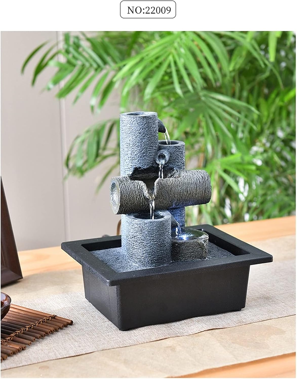 Indoor Fountain Indoor Fountain Tabletop Fountains Multi-Colored LED Lights Perfect Size for Home Office Soothing Cascading Water Sounds Tiered Desktop Features Tabletop cor (Grey)