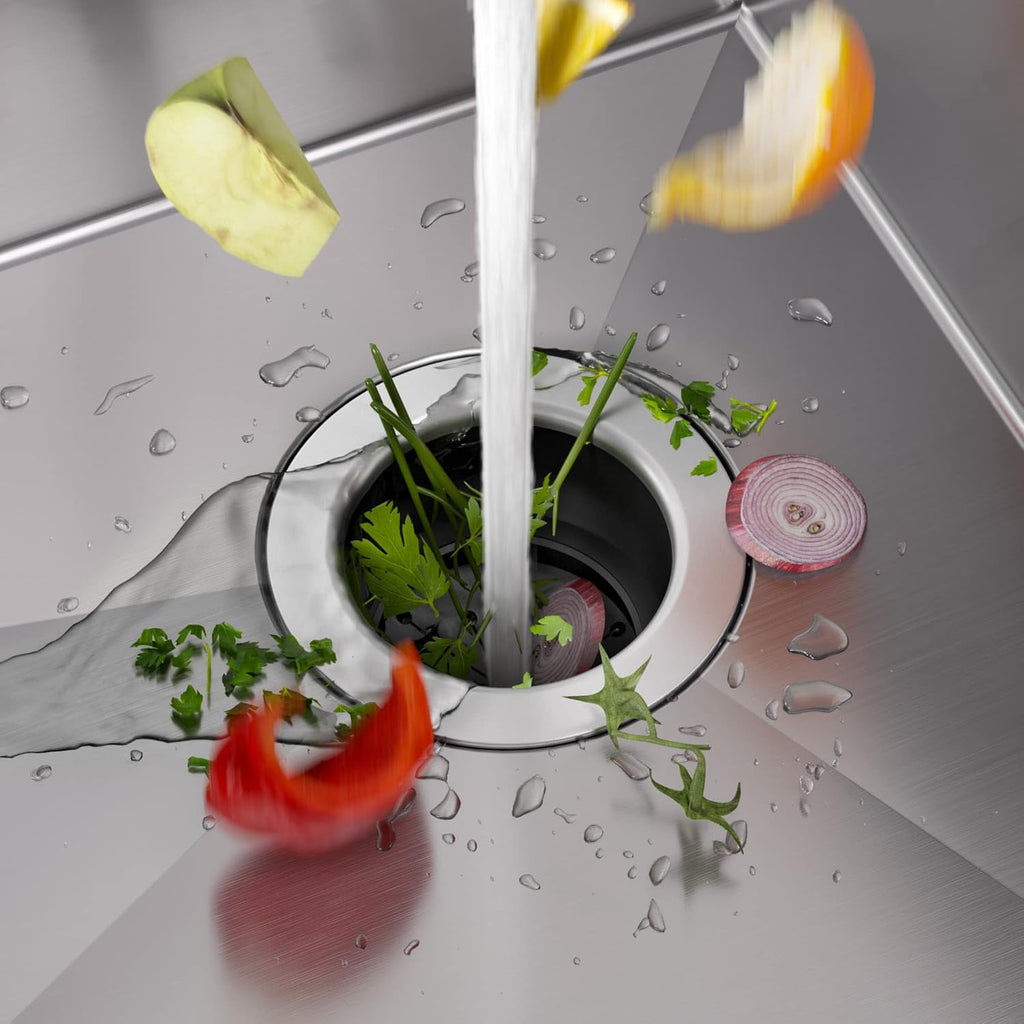 KRAUS WasteGuard 1 HP Ultra-Quiet Garbage Disposal with Quick Connect, Kitchen Sink Drain Cover, Power Cord and Flange Included, KWD100-100MBL