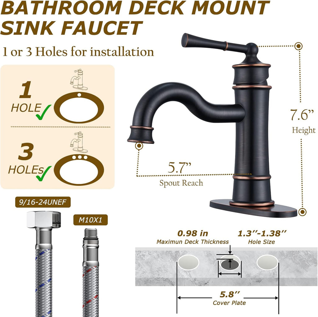 Roman Bathroom Faucet Set, Single Hole Sink Faucet With Pop Up Drain, Free Standing Tub Faucet Filler with High Pressure Handheld Shower, Oil Rubber Bronze