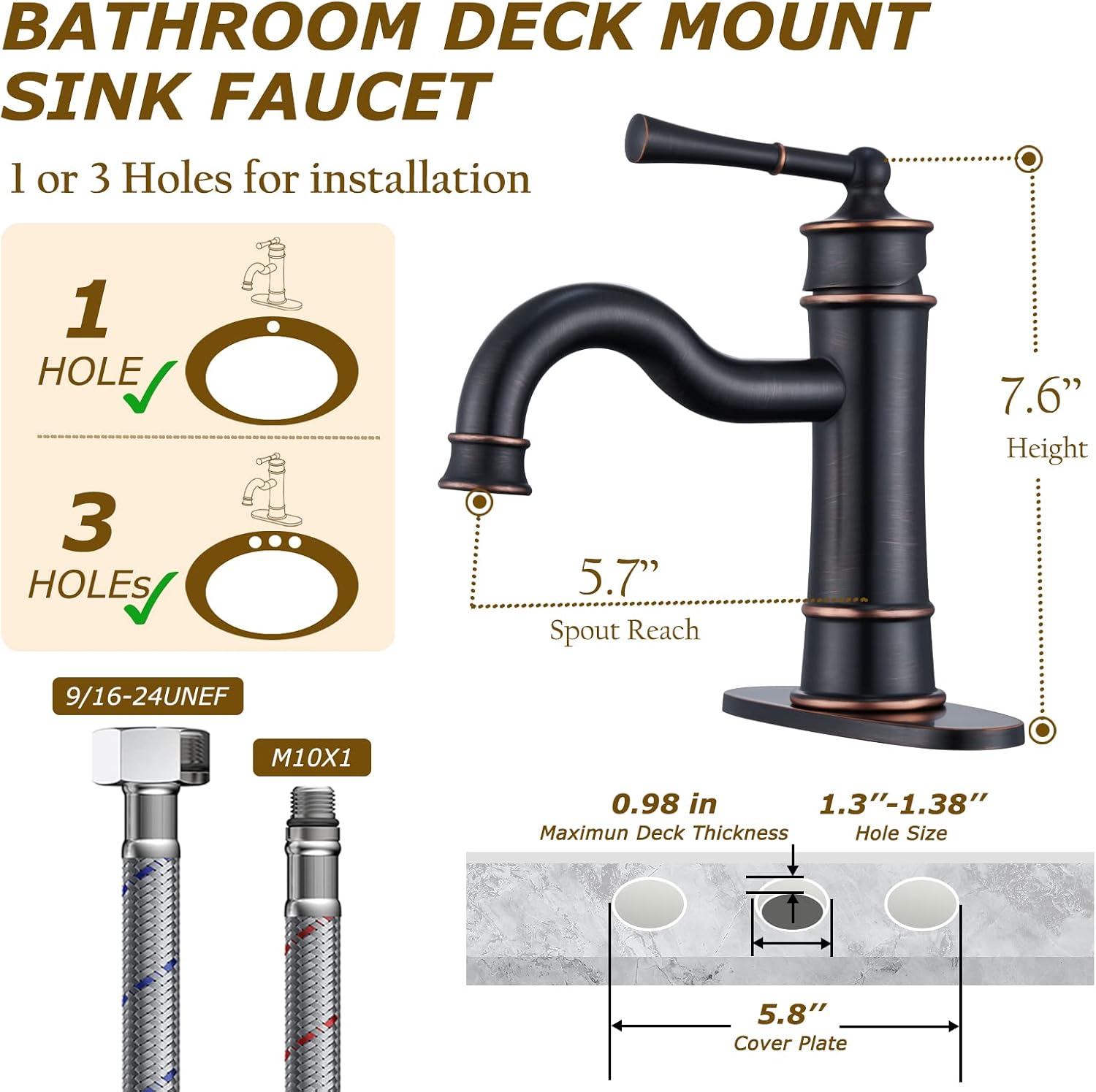 Roman Bathroom Faucet Set, Single Hole Sink Faucet With Pop Up Drain, Free Standing Tub Faucet Filler with High Pressure Handheld Shower, Oil Rubber Bronze
