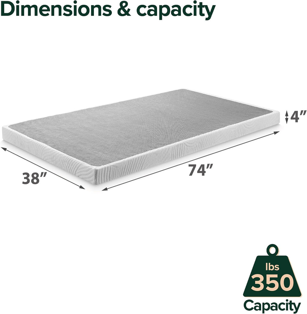 Zinus 4 Inch Low Profile Quick Lock Smart Box Spring/Mattress Foundation/Strong Steel Structure/Easy Assembly, Twin, White