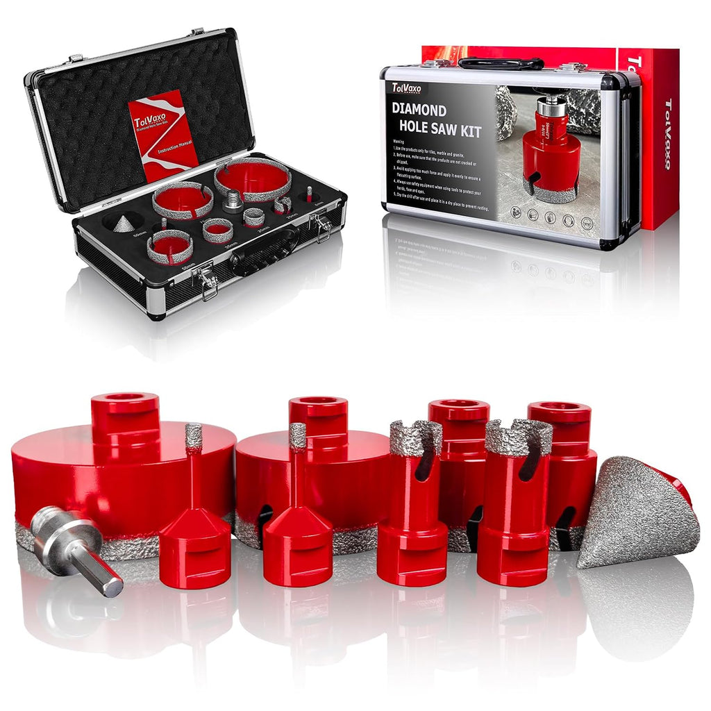 Diamond Hole Saw Kit, 10Pcs Tile Hole Saw Kit with 6/6/20/25/35/50/75/100mm Tile Drill Bits for Ceramic, Tiles, Granite, Marble and More Drilling
