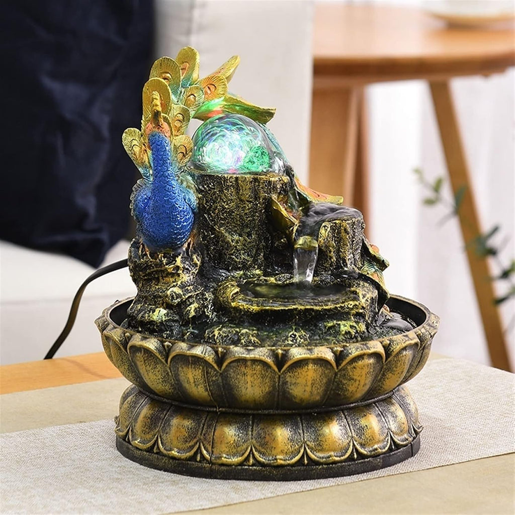 HIHELO Tabletop Fountain Tabletop Fountain Peacock Home Feng Shui Ball Desktop Fountain Dining Table Office Desktop Running Water Feng Shui Ornament Indoor Fountain