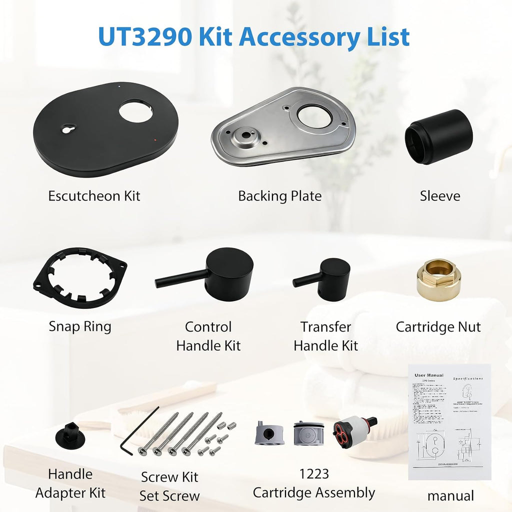 UT3290BL Shower Valve Trim Kit for Moen Align Matte Black M-CORE 3-Series 2-Handle Shower Faucet Trim, Shower Handle UT3290 UT3290BN UT3290BG, Include 1213 Cartridge, U232 U362 Valve Required. -2 Year
