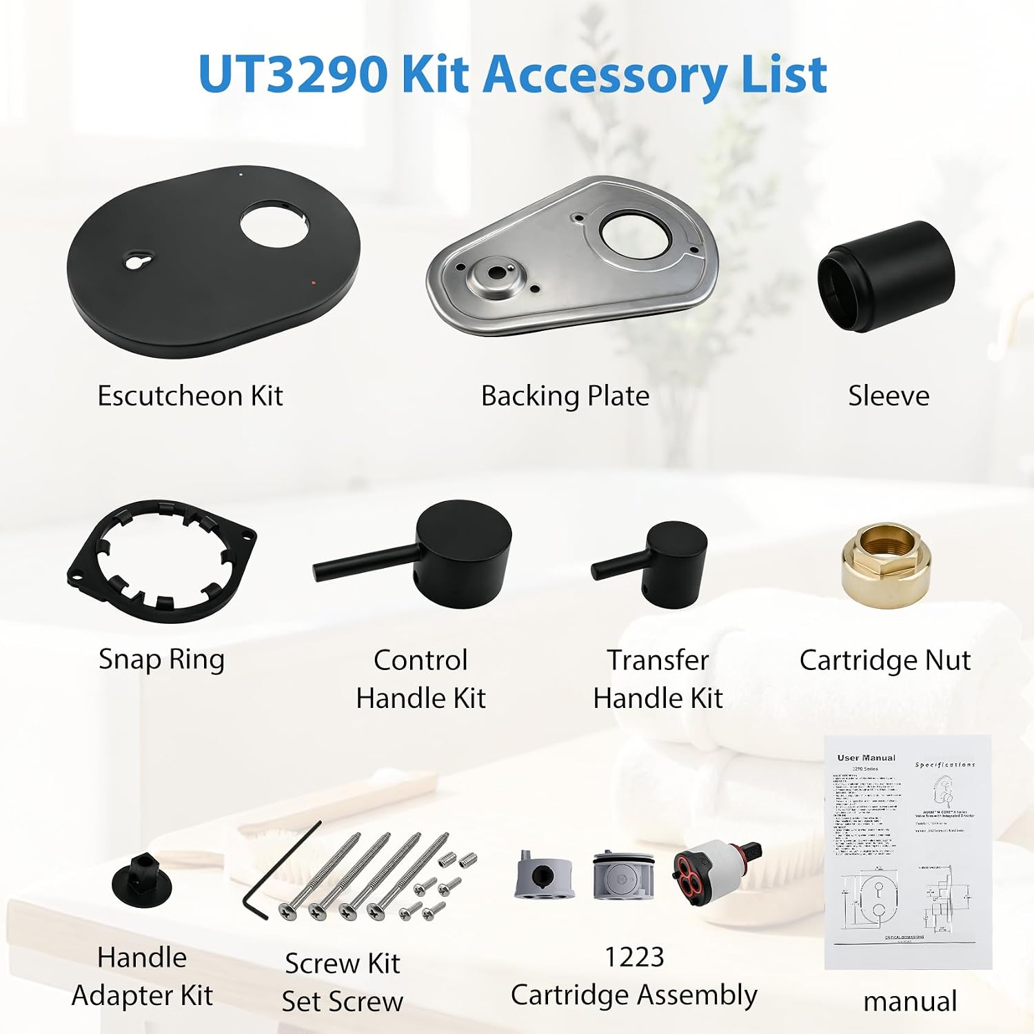 UT3290BL Shower Valve Trim Kit for Moen Align Matte Black M-CORE 3-Series 2-Handle Shower Faucet Trim, Shower Handle UT3290 UT3290BN UT3290BG, Include 1213 Cartridge, U232 U362 Valve Required. -2 Year